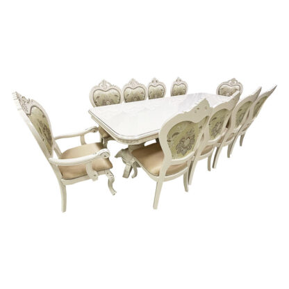 Set masă extensibilă cu 10 scaune Princess ivoire cu brațe