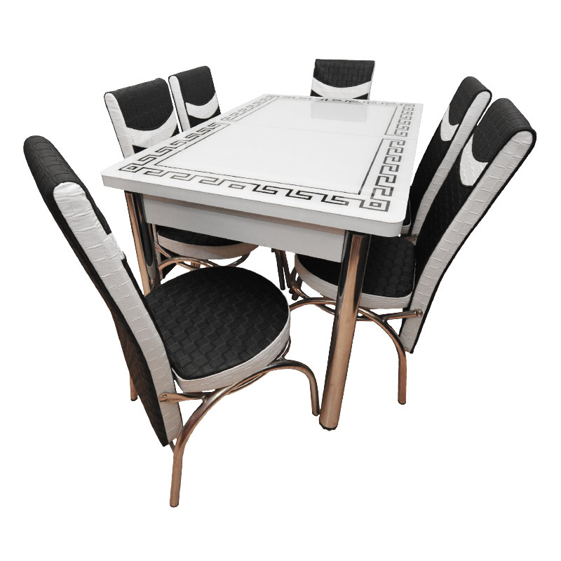 Oh clockwise Ambient Set masă sticlă extensibilă cu 6 scaune culoare alb cu negru model Versace
