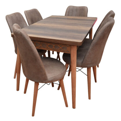 Set masă extensibilă Mali culoare nuc + 6 scaune maro